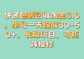 快递包裹回收淘金3.0，单号一天保底30-50+，长期项目，可矩阵操作-花花网赚