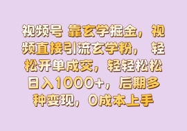 视频号 靠玄学掘金，视频直接引流玄学粉， 轻松开单成交，轻轻松松日入1000+，后期多种变现，0成本上手-花花网赚