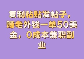 复制粘贴发帖子，赚老外钱一单50美金，0成本兼职副业-花花网赚