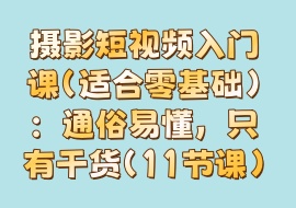 摄影短视频入门课（适合零基础）：通俗易懂，只有干货（11节课）-花花网赚