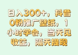 日入300+，抖音0粉推广壁纸，1小时学会，当天见收益，隔天提现-花花网赚