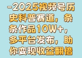 -2025视频号历史科普赛道，条条作品10W+，多平台发布，助你变现收益翻倍-花花网赚