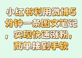 小红书利用微博5分钟一条图文笔记，实现快速涨粉，商单接到手软-花花网赚