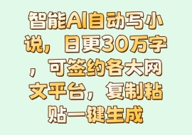智能AI自动写小说，日更30万字，可签约各大网文平台，复制粘贴一键生成-花花网赚
