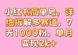 小红书商单号，详细拆解多赛道，7天1000粉，单月变现2k+-花花网赚