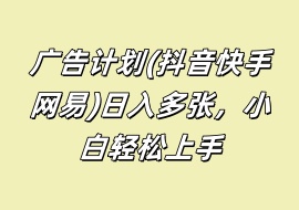 广告计划(抖音快手网易)日入多张，小白轻松上手-花花网赚